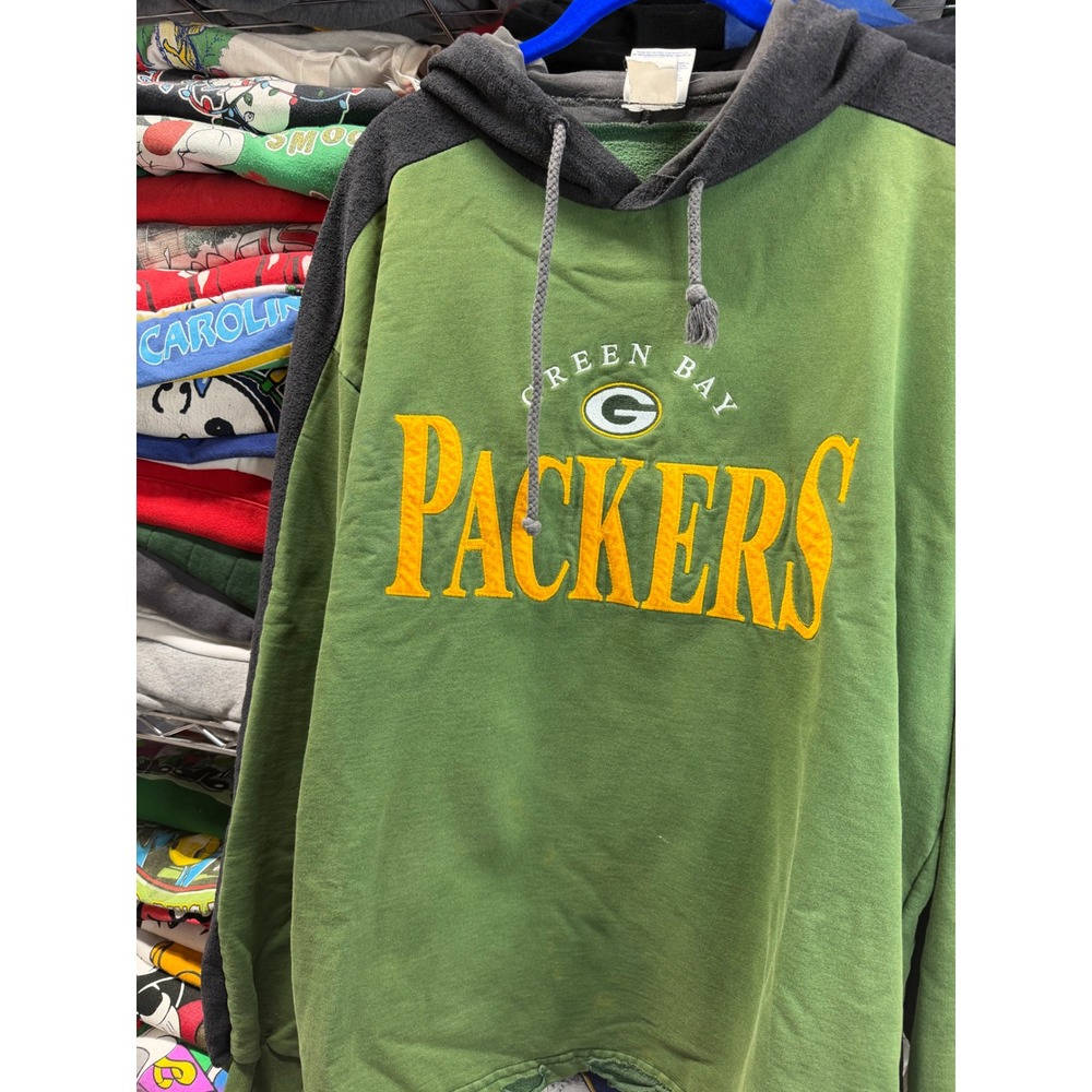 Vintage 90s Green Bay Packers Hoodie Chalk Line Green Grey Mens XL 24x28